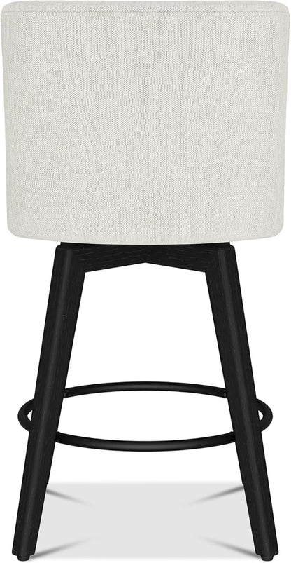 Counter Height Bar Stools Set of 6, Modern Swivel Barstools with Back and Wood Legs, Linen Fabric Upholstered Bar Chairs, 26" H Kitchen Counter Stools, Kitchen Island Home Bar, Ivory