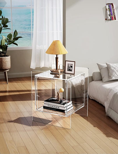 Acrylic Nightstand Colorful Bedside Table with Open Storage Shelf,Clear Side Table for Living Room (1, Clear)
