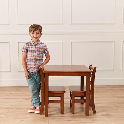 ECR4Kids 24in x 24in Hardwood Table and Chair Set, 12in Seat Height, Kids Furniture, Dark Walnut