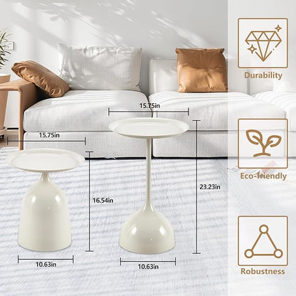 Kelligo Side Table Set of 2, Round Side Table with Screw Connections, Small End Tables for Narrow Areas, Small Tables for Living Rooms, Bedrooms, Cafeterias and Outdoors, White