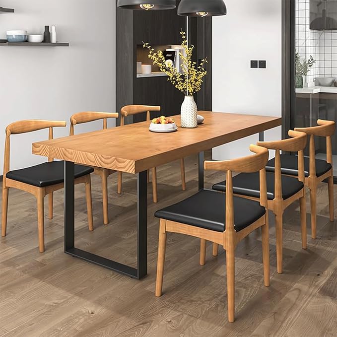Stylish Modern Minimalist Solid Wood Dining Table with Sturdy Metal Base – Easy Assembly, Versatile Design for Dining Rooms, Living Rooms, and Offices (70.8 * 31.5 * 29.5)
