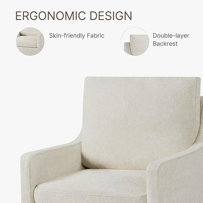 Upholstered Dining Chairs with Casters Washable Cover Side Deskchair with Rollers for Diningroom, Living Room, Cream Beige, 1 Box