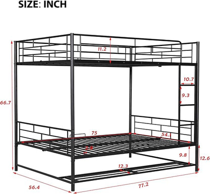 Metal Full Over Full Bunk Bed with Storage Shelf and Guardrails,Multifunctional Bed Frame w/Ladder,Can Seperated into 2 Beds,No Spring Needed,for Kids Boys Girls Teens,Black