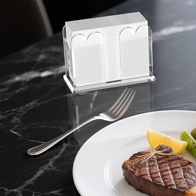 LUGUNU Acrylic Cocktail Napkin Holder-Clear Scalloped Napkin Dispenser for Bar,Bathroom, Kitchen, Dining Room–Stylish Freestanding Guest Towel Napkin Holder for Weddings, Hotels, and Home Decor