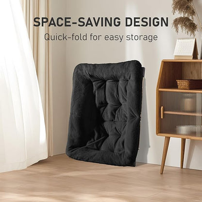 Comfy Oversized Saucer Chair, Soft Faux Fur Reading Lounge Chair for Adults, Stable X-Large Metal Frame and Non-Slip Pad, Foldable Cozy Chairs for Bedroom, Living Room, Dorm, Office, Black