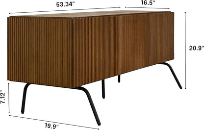 NTC Veil TV Stand with 3 Doors for TVs up to 60’’, Media Console with Vertical Groove Design and Metal Legs, Modern Entertainment Center for Living Room and Bedroom, Effortless Assembly, Rustic Oak