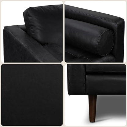Poly & Bark Napa Leather Couch - 88.5-Inch Office Sofa with 2 Bolsters - Full-Grain Leather Sofa for Living Room with Feather-Down Topper - Living Room Couch - Vintage Italian Leather in Onyx Black