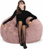 Beanbag Chair Cover for Adults Kids Comfy Fluffy Round Beanbag Lazy Sofa Cover for Reading Chair Floor Chair, 3.5FT, Dusty Pink