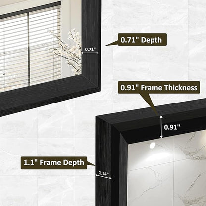 WEER Black Framed Mirror, 28X36 Inch Matte Black Wall Mirror for Bathroom, Rectangular Black Bathroom Vanity Mirror, Tempered Glass, Anti-Rust, Hangs Horizontal or Vertical