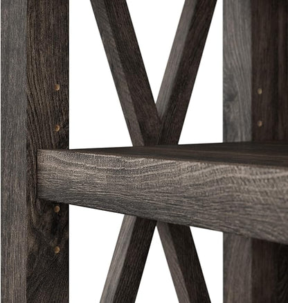 Bush Furniture Tall 5 Shelf Bookcase for Living Room or Home Office, Large Bookshelf, Modern Farmhouse Style, Key West Collection, Dark Gray Hickory
