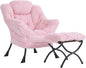 Plush Lazy Chair and Ottoman, Large Contemporary Accent Lounge Chair with Armrests and a Side Pocket, Modern Leisure Upholstered Sofa Reading Armchair with Footrest for Bedroom, Living Room