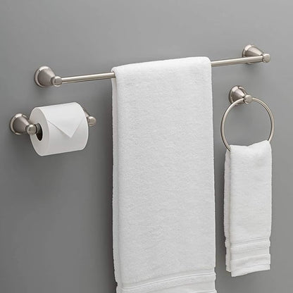 Franklin Brass Kinla 3-Piece Bathroom Set Satin Nickel 24" Towel Bar Rack, Toilet Paper Holder, Ring 3-Piece Hardware KIN3PC-SN