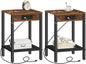 HOOBRO Side Table with Charging Station, Set of 2 End Tables with USB Ports and Outlet, Nightstand with 2-Tier Storage Shelf, for Living Room, Bedroom, Small Space, Rustic Brown and Black BF91UBZP201
