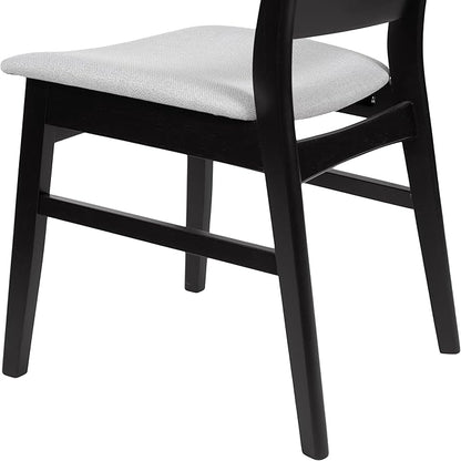 Set of 2 Solid Wood Dining Chairs, Fabric Upholstered Seat Mid-Century Modern Kitchen Furniture for Living Room, Light Gray+Black