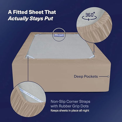 Kickoff Viscose Bamboo Sheets Twin XL Size 3-pc 100% Organic Bamboo Viscose Bed Cooling Sheets Twin XL Size Set Cool Bedding for hot Sleepers Sheet, Flat, Fitted, Pillowcase (Iced Latte, TXL)