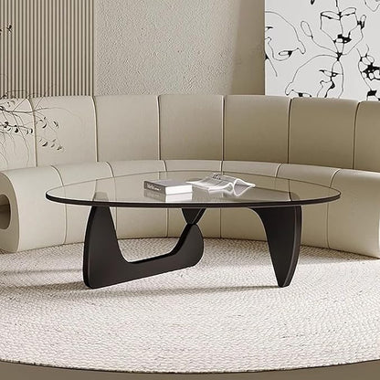 Mid Century Modern Glass Coffee Table, Black Coffee Table for Living Room, Elegant and Functional Coffee Tables,Suitable for Bedroom Living Room Reception Office Tables（Black/Transparent，Large）