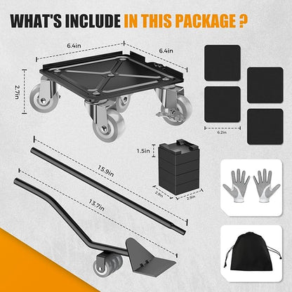2000LBS Heavy Duty Furniture Dolly & Mover - 6.4" Carbon Steel Panel with 5X 360° Wheels, Non-Slip Sliders & Lifter for Sofa, Piano, Appliances (Gray)