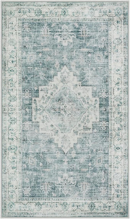 LIVEBOX Entryway Rug 3x5 Washable Area Rugs for Kitchen Bathroom, Non-Slip Front Door Mat for Bedroom, Boho Low-Pile Carpet Farmhouse Throw Indoor Mats for Bath Laundry Room, Blue