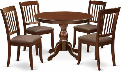 East West Furniture HBDA5-MAH-C 5 Piece Dinette Set for 4 Includes a Round Dining Room Table with Pedestal and 4 Linen Fabric Kitchen Dining Chairs, 42x42 Inch, Mahogany