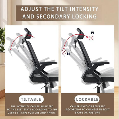 Ergonomic Swivel Task Chair High Back Home Desk Chair Computer Office Chair Mesh Rolling Work Chairs with Headrest and Lumbar Support Black