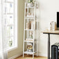 Ladder Shelf, Bookshelf Bookcase, Freestanding Corner Storage Shelve with 2 Hooks for Home Office, Living Room, Kitchen, Bedroom, Industrial, 5-Tier White BC03213W
