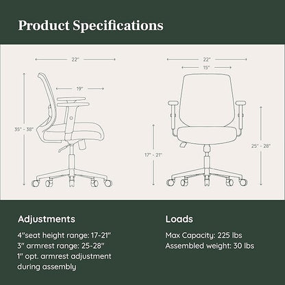 Branch Daily Chair - Computer Office Chair with Swivel, Lumbar Rest, and Adjustable Armrests - Sustainable, Stylish Mesh, & Adjustable Armrests - Comfortable Seating for Improved Posture - Blue