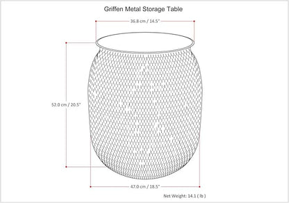 SIMPLIHOME Griffen Contemporary 19 inch Wide Metal Storage Accent Side Table in Antique Gold, Fully Assembled for the Living Room and Bedroom