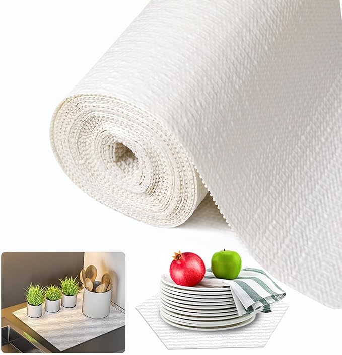 Beautysaid Shelf and Drawer Liner for Kitchen Cabinet, Non Adhesive Non Slip Shelf Paper Waterproof Washable Thickened for Dresser Pantry Shelve Bathroom Protector Liner(White,23.6 in x 20 FT)