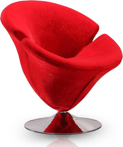 Manhattan Comfort Tulip Swivel Accent Chair Set of 2 with 360° Turn, Modern Flower Inspired Design, Soft Velvet Upholstery, Polished Chrome Base, No Assembly Required, 300 Lbs Capacity, Red