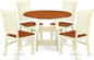 East West Furniture SUWE5-BMK-W 5 Piece Dining Table Set for 4 Includes a Round Kitchen Table with Dropleaf & Shelves and 4 Kitchen Dining Chairs, 42x42 Inch, Buttermilk & Cherry
