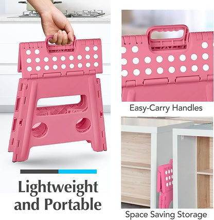 Handy Laundry Folding Lightweight Step Stool - Sturdy Enough to Support Adults and Safe Enough for Kids - Opens Easy with One Flip - Great for Kitchen, Bathroom or Bedroom (Pink - 13 inch)