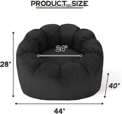 HABUTWAY Giant Bean Bag Chair for Adults/Kids/Teens, Pumpkin Bean Bag Couch Comfy Reading Chair for Bedroom, Corduroy Lazy Sofa Loughe Chair with Wider Seat Depth & Non-Slip Bottom (Black)