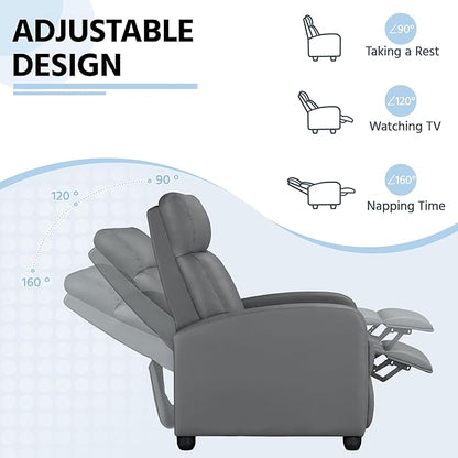 Yaheetech Recliner Chair PU Leather Recliner Sofa Home Theater Seating with Lumbar Support Overstuffed High-Density Sponge Push Silver Gray Recliners