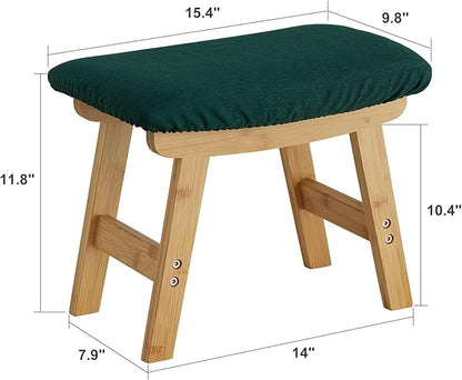 Foot Stool Ottoman Foot Rest Under Desk,Small Stool for Living Room, Bedroom and Kitchen (Natural Legs - Green Stool Surface)