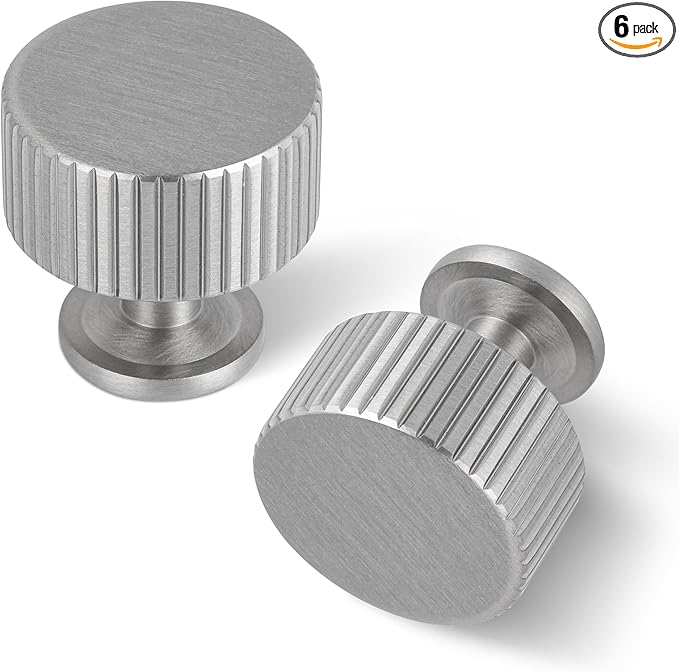 6 Pack Satin Nickel Cabinet Knobs, Solid Brass Drawer Pulls, Modern Kitchen Cabinet Handles for Cupboard, Wardrobe, Bathroom & Closet, Durable Cabinet Hardware