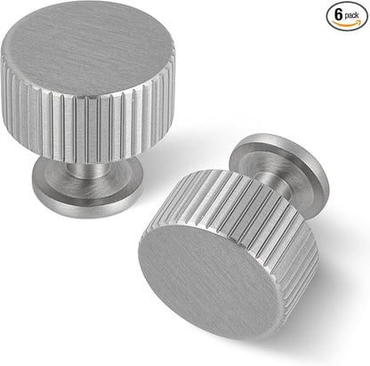 6 Pack Satin Nickel Cabinet Knobs, Solid Brass Drawer Pulls, Modern Kitchen Cabinet Handles for Cupboard, Wardrobe, Bathroom & Closet, Durable Cabinet Hardware