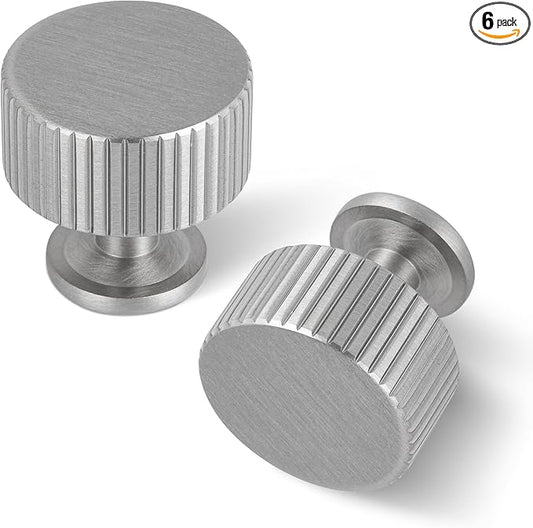 6 Pack Satin Nickel Cabinet Knobs, Solid Brass Drawer Pulls, Modern Kitchen Cabinet Handles for Cupboard, Wardrobe, Bathroom & Closet, Durable Cabinet Hardware