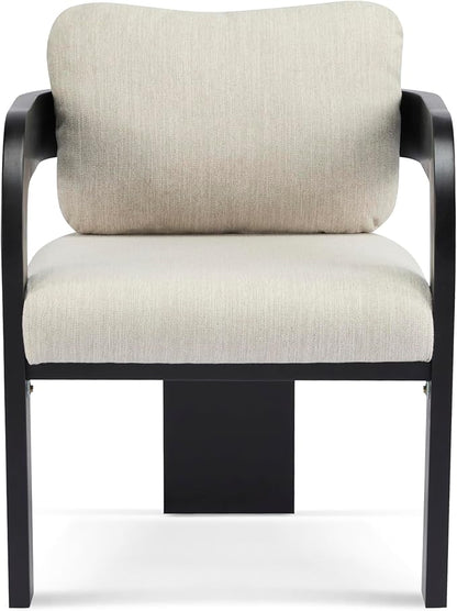 Christopher Knight Home Yorick Modern Dining Chair Set of 2 with Cushion, Solid Wood Dining Room Armchair Set, Curved Backrest Kitchen Side Chair, Living Room Comfy Extra Seat, Black+Beige