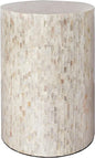 PEMAR Mother of Pearl Cylinder Drum End Table Nacre Side Stool Round Accent Table Coffee Bedside Nightstand and Vanity Stool (Pearl White & Cream)