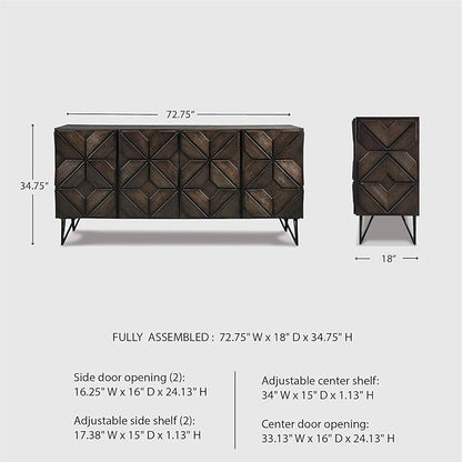 Signature Design by Ashley Chasinfield Urban Geometric Design TV Stand Fits TVs up to 70", 4 Cabinet Doors and 3 Adjustable Storage Shelves, Dark Brown