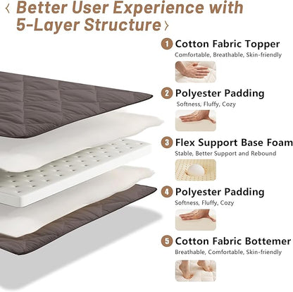Japanese Floor Futon Mattress, Tatami Mat Sleeping Pad, Shikibuton, Mattresses Topper, Roll Up Dormitory Mattress, Foldable & Portable Floor Lounger Bed, Guest Bed(Grey, Twin)