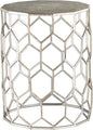 SEI Furniture Clarissa Metal Honeycomb Accent Table, Geometric Style Round Console Table With Faux Leather Top for Living Room, Silver, 13.75 in x 13.75 in x 18.25 in