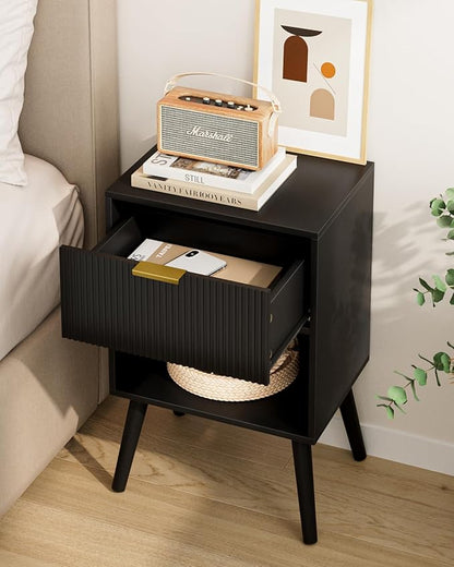 Nightstand, Small Side Table, Bedside Table with Drawer, Modern Night Stand, End Table for Bedroom, Living Room (Black Stripe)