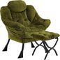 Lazy Chair with Folding Ottoman,Leisure Sofa Chair,Soft Fabric Armchair with Armrests and Side Pockets, Reading Chair with Footrest for Living Room, Bedroom, Office (Plush Green)
