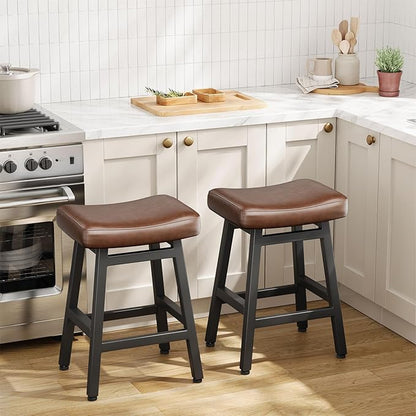 Counter Height Bar Stools Set of 2, 24 Inch Barstools for Kitchen Counter, Kitchen Stools with Bonded Leather Saddle Seats & Heavy Duty Metal Legs, Easy Assembly, Gray/White