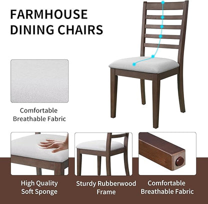 Merax 7 Piece Extendable Wooden Dining Table Set, Farmhouse Extendable with 18" Move Leaf, 78" Rustic and 6 Upholstered Chairs for Kitchen Room, Brown