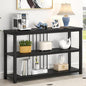 FOLUBAN Entryway Table, Modern Sofa Console Table with 3 Tier Storage Shelf for Living Room Hallway Foyer, Industrial Black Oak