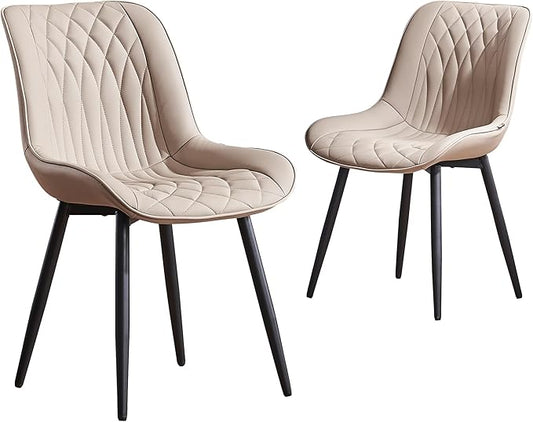 YOUNIKE Khaki Dining Chairs Set of 2 with High Backs Mid Century Modern Kitchen Dining Room Chairs Leather Upholstered Comfortable Wide Accent Side Chair for Living Waiting Guest Room Bedroom