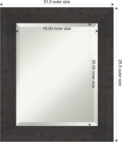Amanti Art Brown Bathroom Mirror for Over Sink, 26x22 Rustic Plank Espresso Rectangle Vanity Mirror, Small Rustic Farmhouse Frame, Hangs Horizonally and Vertically, Bathroom Wall Decor, Beveled Edge