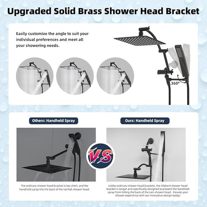 Hibbent All Metal 10'' Rainfall Shower Head, Shower Head Combo, High Pressure Handheld Shower Wand, 16'' Adjustable Arc-shaped Shower Extension Arm, 71'' Hose, Showerhead Holder, Oil Rubbed Bronze